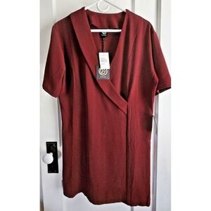 NWT BOBEAU women windsor wine short sleeve surplice shift dress‎ Sz S